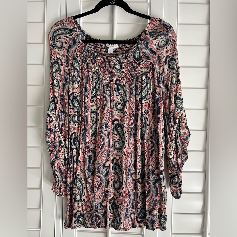 DRESS BARN WESTPORT 1962 Multi-color Peasant Style Off/On Shoulder Top Size XL